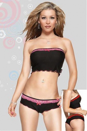 MICROFIBRE TUBE TOP & SHORT BLACK/RED MED